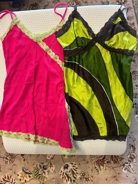 Two Vintage Lace Trimmed Longer Tunic Tops-L
